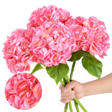 4Pcs Pink Hydrangea Artificial Flowers, 22.5In Latex Faux Real Touch Large Hydrangea Flowers With Long Stems & Leaves For Home Office Decor Wedding Party Arrangements(Pink)