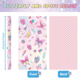 Butterfly Wrapping Paper Roll - 1 Roll 17” X 33 Ft Butterfly Fairy Wrapping Paper Pink Purple Flower Gift Packing For Kids Girls Birthday Baby Shower Bridal Shower Decor Reversible Polka Dot
