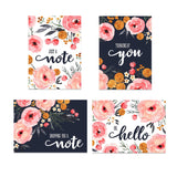 Watercolor Blue And Pink Floral Greeting Cards / 24 All Occasion Cards With White Envelopes / 4 Bright Floral Designs / 3 1/2" X 4 7/8" Thinking Of You Card Set