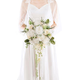 12 Inch Cascade Wedding Bouquets For Bride, Ivory & Champagne Cascading Bridal Bouquet For Wedding Silk Artificial Flowers