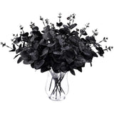 6Pcs Artificial Black Eucalyptus Stems,13.8 Inch Faux Leaves Eucalyptus Bouquet For Halloween Decor Party Home