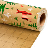 Christmas Kraft Wrapping Paper Roll- 17 Inch X 32.8 Feet - Red Reindeer Tree With Green Pine Print Wrap Paper For Christmas, Holiday, Party, Celebration