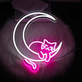 Moon Cat Neon Sign Pink White USB LED Wall Light for Bedroom Dimmable Room Decor