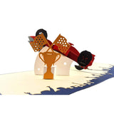 Formula One 1 Racer 3D Pop Up Greeting Card - Car Racing, F1, Checkered Flag, Grand Prix, Half-Fold, Happy Birthday, Congratulations, Friendship, Thank You, Miss You