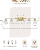 6-Light Brushed Gold Bathroom Vanity Light with Clear Floral Glass Shades 41 Inch