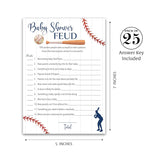 Baseball Baby Shower Feud Game — Pack Of 25 — Fun Shower Family Feud Games, Navy Blue Boy Baby Shower Activity, Rustic Sports Co-Ed Couples Shower Fued Games Little Slugger Theme G900-Bsf
