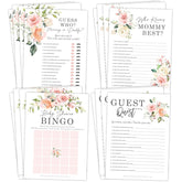 Floral Baby In Bloom Baby Shower Games, Fun Activities For 25 Guests(Bingo, Who Knows Mommy Best, Guest Quest And Guess Who)