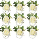12 Pcs Rose Wrist Corsage Bracelets Wedding Bridal Wrist Artificial Flower Wristband Flower Hand Decor For Bride Bridesmaid Homecoming Prom Party Decor(White Elegant)