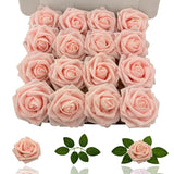 Artificial Roses Flowers 16Pcs Real Touch Roses With Stem Foam Fake Roses For Diy Wedding Bouquets Centerpieces Arrangement Party Baby Shower Home Decorations (Pink Champagne)