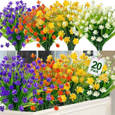 20 Bundles Artificial Flowers For Outdoors Fake Plants Spring Decor, Uv Resistant Artificial Plants Cemetery Fake Flowers Faux Plastic Greenery Shrub Porch Patio Summer Decorations 580 Head