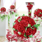 Artificial Flower Ball Wedding Centerpieces -10Pack Red Rose Silk Floral Half Ball - Faux Flower Balls Plastic Base For Event Table Arrangement Party Home Room Décor (Dia 10.6Inch)