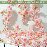 16 Pcs Artificial Cherry Blossom Flower Vines Cherry Blossom Hanging Vine Artificial Pink Flower Garland Faux Japanese Garland For Wedding Party Kawaii Decor