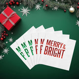 100 Pcs Christmas Paper Napkins Disposable, Merry Bright Red And Green Foil Cocktail Napkins, Xmas Holiday Party Guest Dinner Napkin Hand Towels For Christmas Winter Party Supplies, 6.5 X 6.5 Inch