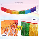 Rainbow Foil Fringe Garland Party Decorations, 12 Feet Rainbow Tinsel Metallic Glitter Banner, Hanging Table Skirts For Birthday Wedding Christmas Pride Month Parade Floats Decor