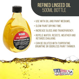 Refined Linseed Oil, 500Ml (16.9 Oz) Fluid Medium - Linseed Oil For Wood, Painting Mediums & Wood Finishing