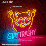 Stay Trashy Raccoon Neon Sign USB Dimmable LED Wall Light for Bar Man Cave Decor