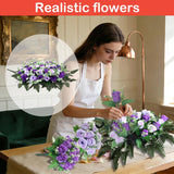Artificial Cemetery Flower Saddles For Graves – 10 Pcs Silk Fern & 40 Realistic Rose Blossoms With Metal Headstone Holder –Resistant Memorial Flowers For Tombstone Decor (Purple)