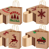 100 Pcs Christmas Kraft Gift Bags Bulk Xmas Holiday Paper Gift Bags With Handle Plaid Candy Treat Party Favor Bag For Christmas New Year Presents Wrapping Party Favor Supplies Decor