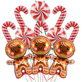 11Pcs Gingerbread Balloons Christmas Decorations - 32 Inch Gingerbread Foil Balloons - Red Candy Cane Balloon For Christmas Party Decorations - New Year Birthday Party Decor