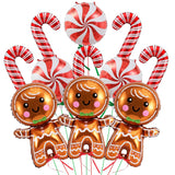 11Pcs Gingerbread Balloons Christmas Decorations - 32 Inch Gingerbread Foil Balloons - Red Candy Cane Balloon For Christmas Party Decorations - New Year Birthday Party Decor