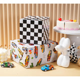 Race Car Reversible Wrapping Paper Roll - Gift Wrap With Black & White Checkered Flag On Reverse- Perfect For Holidays, Birthdays, Babay Shower And Christmas - 17.5 In X 33 Ft (48 Sq. Ft)