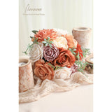 Terracotta Artificial Flowers Burnt Orange Fake Roses Peonies Dahlia Greenery Combo Box Set For Diy Wedding Bouquets Bridal Shower Centerpieces Floral Arrangements Party Tables Home Decoration