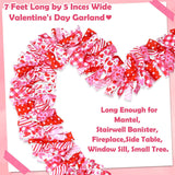 Valentine Garlands 7 Feet Valentine'S Day Rag Garland Red Ribbon Swag Heart Fabric Hanging Banner For Valentines Christmas Tree Door Wreath Mantle Staircase Decorations