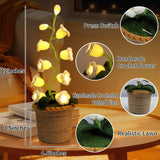 Lily Of The Valley Lamp, Crochet Artificial Flowers With 10 Little Night Lights, Cordless Flower Bedside Lamps Small Table Lamp For Mothers Day,Birthday Gifts,Christmas,Valentine Home Decor (White)