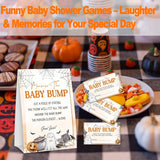 Halloween Baby Shower Games, Ghost Measure The Baby Bump For Pumpkin Gender Reveal Party Supplies Decorations, 1 Standing Sign + 50 Tickets - A03