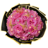 Pink Glitter Roses Bouquet, 24 Pcs Shiny Glitter Flowers Bouquet, Everlasting Diy Artificial Roses Bouquet For Christmas, Birthday, Anniversary, Wedding, Engagement