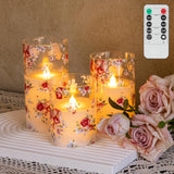 Rose Flameless Glass Candles With Remote, Real Wax 3D Wick Flame Battery Operated Led Candles With Love Pink Rose, For Romantic Special Night, Pink Roses House Decor, Set Of 3