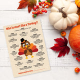 15 Who Is Most Like A Turkey Game Cards- Fun & Easy For Family Thanksgiving. Friendsgiving, Church Party, Supplies, Activity, Decorations