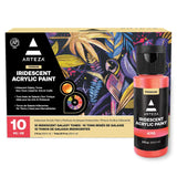 Iridescent Acrylic Paint Set – 10 Galaxy Tones, Shimmer Water-Based Paints For Canvas, Wood, Rocks, Fabrics, And Mixed Media Projects