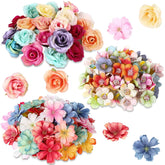 160 Pcs Faux Flower Heads Mini Artificial Flower Heads Fake Peony Daisy Rose Plum Blossom Multicolor Small Silk Floral Bulk For Crafts Garland Wedding Party Diy Home Halloween Decoration