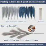 4Pcs Faux Pampas Grass Tall 43” / 3.6Ft, Non-Shedding Large Artificial Fluffy Reed Fake Flower Feather Arrangement For Floor Vase Filler Boho Farmhouse Home Wedding Decor (Grey& Navy Blue)