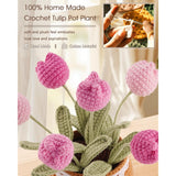 Valentines Day Gift Crochet Tulips Pot - Fully Handmade Crochet Flowers For Women, Knitted Flower Bouquet For Mom, Girlfriend, Teacher, Coworkers, Emotional Support Potted Plants Gifts, Pink