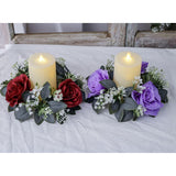 2 Pcs Artificial Rose Candle Rings Holder,Christmas Floral Wreaths With Eucalyptus Leaves Greenery Candle Rings For Pillar Candle Lantern Wedding Centerpiece Party Home Table Decor (Red)