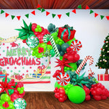 Christmas Balloon Garland Kit 120Pcs Xmas Red Green Balloons With Candy Cane Christmas Tree Gift Box Balloons For Kids Grinchmas Party Naughty Christmas Birthday Decorations