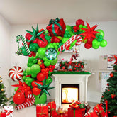 Christmas Balloon Garland Kit 120Pcs Xmas Red Green Balloons With Candy Cane Christmas Tree Gift Box Balloons For Kids Grinchmas Party Naughty Christmas Birthday Decorations