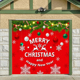 Christmas Garage Door Cover Mural 7X8 Ft - Red Xmas Banner Decorations Outside For Car Garage - Merry Christmas Holiday Banner