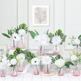 108 Pcs Artificial Flowers In Vase 96 Pcs Faux Greenery Stem Table Centerpiece Fake Plants Silk Roses Arrangement 12 Pcs Glass Vase Sets For Wedding Bathroom Home Dining Decor(White Pink)