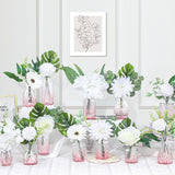 108 Pcs Artificial Flowers In Vase 96 Pcs Faux Greenery Stem Table Centerpiece Fake Plants Silk Roses Arrangement 12 Pcs Glass Vase Sets For Wedding Bathroom Home Dining Decor(White Pink)