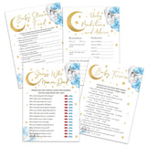 Moon Stars Baby Shower Games Set, 4 Games Includes Trivia, Baby Shower Feud, Predictions And Advice, Find Who Mom Or Dad, 50 Double-Sided Cards & 1 Answer Key, Gender Reveal Supplies -02