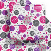 Birthday Wrapping Paper Sheet - 6 Sheets Pink 70Th Birthday Design Folded Flat For Bday, Party, Baby Showers - 19.7 Inch X 27.5 Inch Per Sheet