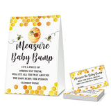 Bee Baby Shower Party Game Measure Baby Bump Self-Standing Sign With 50 Cards, Mommy To Bee Themed Card Honeycomb Bumble Bee Baby Shower Decor, Baby Gender Reveal Party Game(5"X7") - Bump-C01