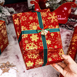 Christmas Wrapping Paper, Embossed Snowflake Wrapping Paper, Kraft Classy Sparkle 3D Red & Gold Snowflake Holiday Gift Wrap For Winter Party, Festive Decoration (Mini Roll, 17 Inch X 33 Feet)