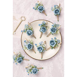 Rose Boutonnieres For Men Wedding Groom And Groomsmen Boutonniere For Rustic Fall Vintage Wedding Prom, Dusty Blue,Set Of 10