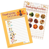 Thanksgiving Party Games, Turkey Emoji Game And Thanksgiving Food Quiz 2 Game Bundle - 25 Dual Sided Cards