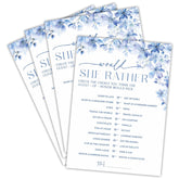 Would She Rather Bridal Shower Game - Blue Floral - 30 Pcs Double-Sided Fill-In Wedding Game Cards For Newlyweds, Engagement Party Activities & Decorations -A01