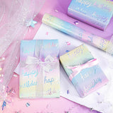 Holographic Birthday Wrapping Paper Roll, Mini Roll, Iridescent Shiny Rainbow Foil Happy Birthday Text, Gradient Color Gift Wrap For Kids, Adults, Party Celebrations,17 Inches X 16.4 Feet